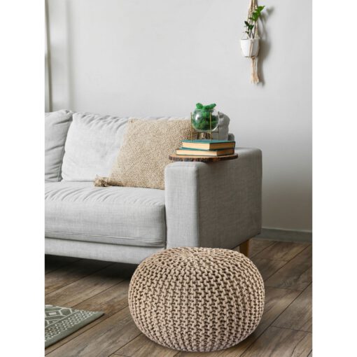 Pouf Ø 55 cm Strickhocker Sitzpouf Sitzpuff Bodenkissen Grobstrick-Optik extrahoch Höhe 37 cm – Bild 5