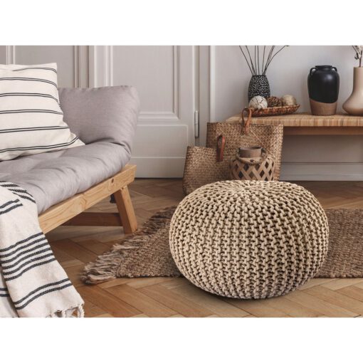 Pouf Ø 55 cm Strickhocker Sitzpouf Sitzpuff Bodenkissen Grobstrick-Optik extrahoch Höhe 37 cm – Bild 4